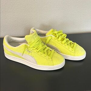 Neon Yellow Puma suede sneakers